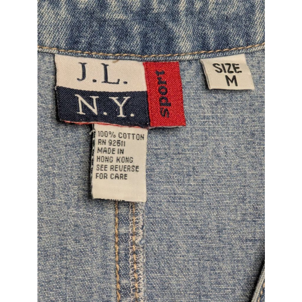 J..L. N.Y. Women's M Sport Blue Denim Maxi Dress Floral Embroidery Conservative - Picture 6 of 10